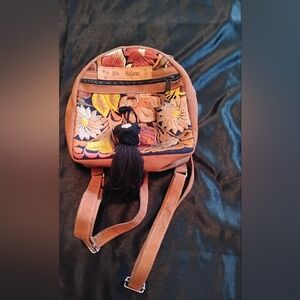 Embroidered floral brown bag